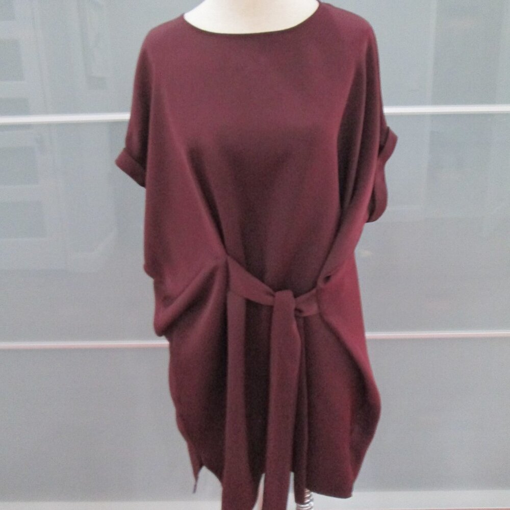 AllSaints "Sonny Dress" Shift Short Sleeve Dress Burgundy Red